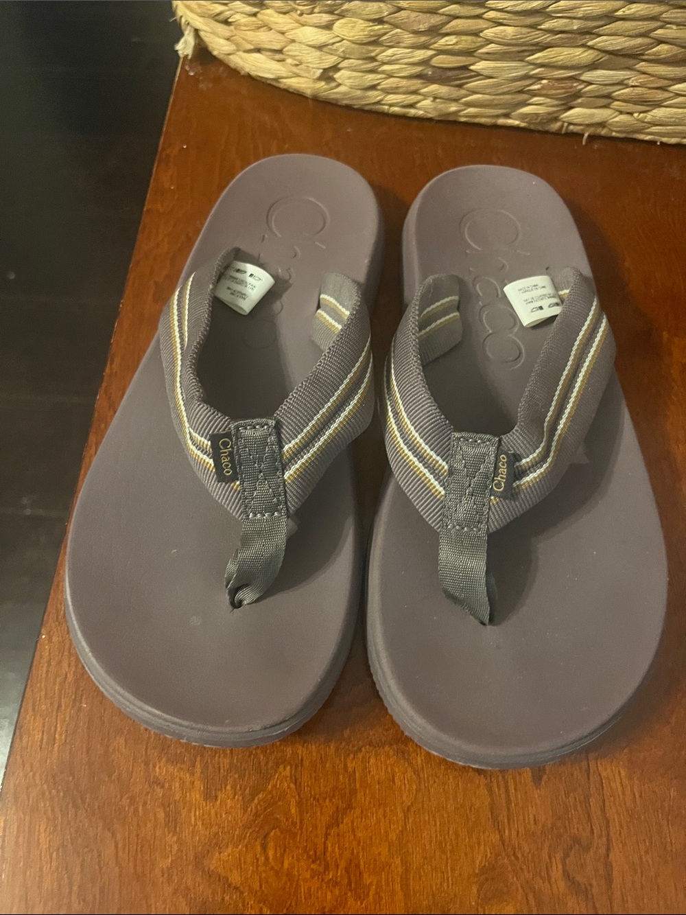 Chaco Women's Flip Flops in Plum with Striped Webbing